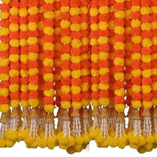 Artificial Marigold Garlands with Bells & Rajnigandh